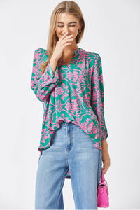 Thumbnail for 3/4 Sleeve Lizzy Wrinkle Free Blouse: Emerald Pink