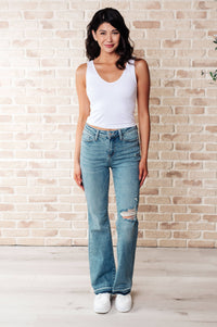 Thumbnail for Judy Blue Mid Rise Distressed Released Hem Bootcut Jeans