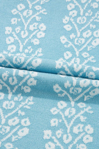 Thumbnail for Contrast Floral Crewneck Short Sleeve Sweater