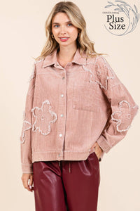 Thumbnail for Plus Drop Shoulder Corduroy Shacket Pink Dust