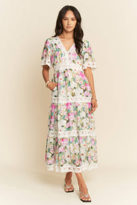 Thumbnail for WATER PAINTING FLORAL ZIPPERED MAXI DRESS