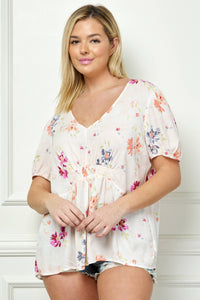 Thumbnail for PLUS SIZE FLORAL PRINT SMOCKED TOP