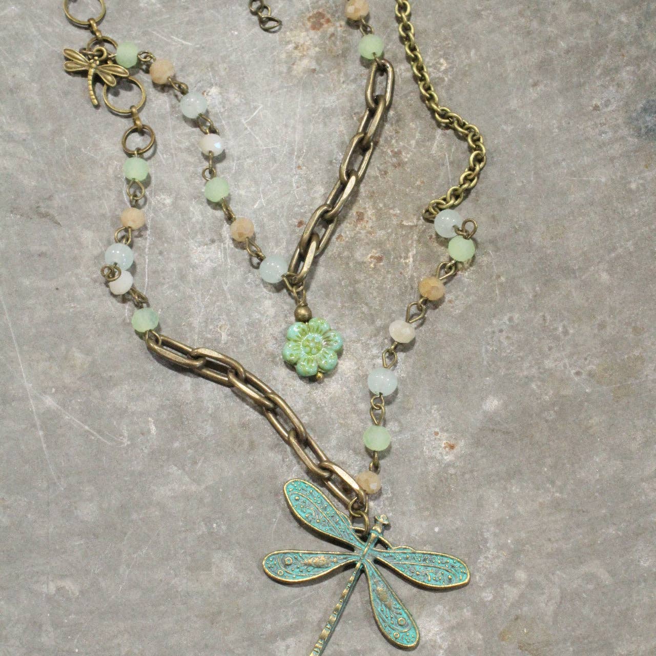 Picasso Wildflower Glass Bead Dragonfly Necklace