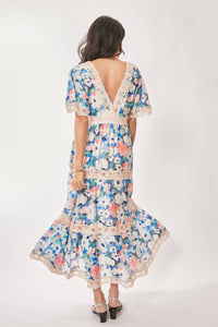 Thumbnail for WATER PAINTING FLORAL ZIPPERED MAXI DRESS