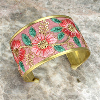 Thumbnail for Soft Pink Floral Embordered Cuff Bracelet