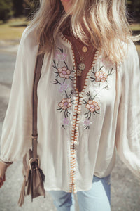 Thumbnail for Floral Embroidered Textured Buttoned Shirt | S-XL