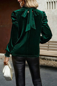 Thumbnail for Velvet Tie Back Blouse