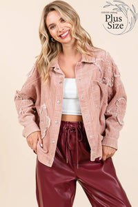 Thumbnail for Plus Drop Shoulder Corduroy Shacket Pink Dust