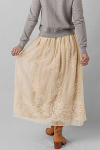 Thumbnail for Grace  Embroidered mesh  Maxi Skirt | Layered Lace Detail