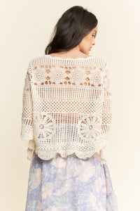 Thumbnail for CROCHET LACE SOLID 3/4 SLEEVES TOP BLOUSE