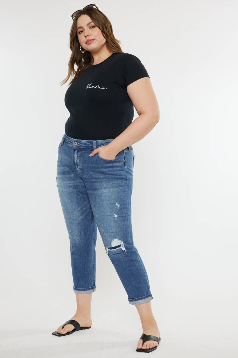 KanCan Jeans Plus Size Boyfriend Jean KC8631M-P: MEDIUM Denim