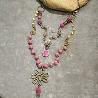 Thumbnail for Flower Power Czech Pink Layered Necklace