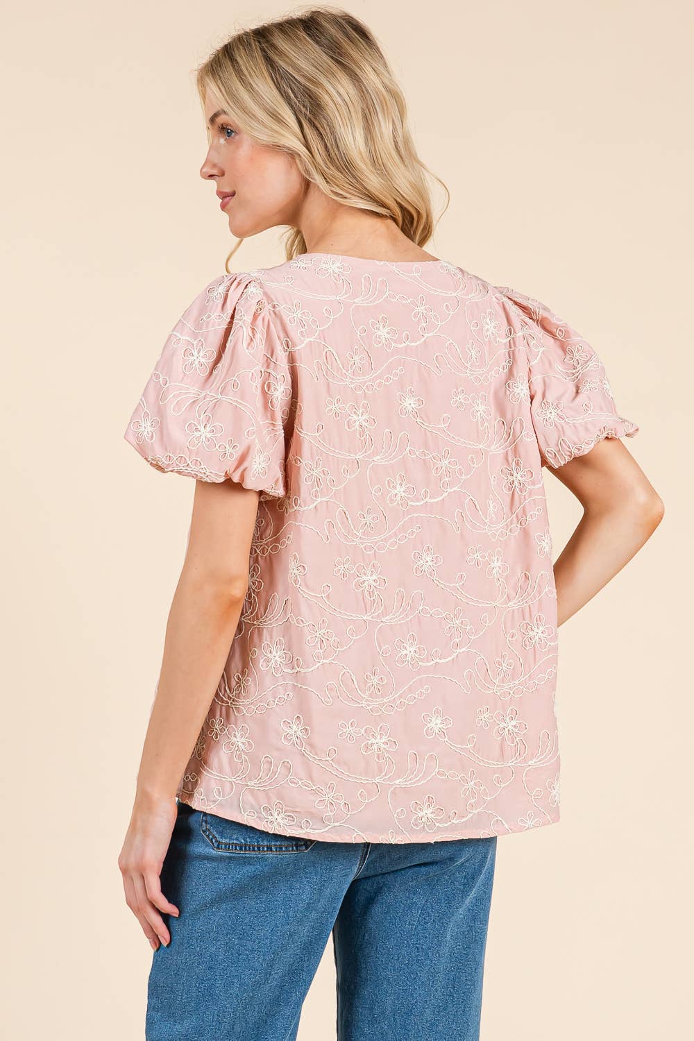 Floral Embroidered V-Neck Blouse,