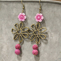 Thumbnail for Flower Power Czech Pink Dangle Earrings