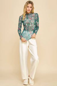 Thumbnail for FLORAL PRINTED LAYERING LONG SLEEVES MESH TOPg