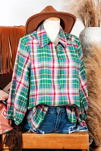 Thumbnail for Checkered 3/4 Sleeve Collared Loose Fit Shirt