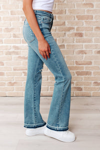 Thumbnail for Judy Blue Mid Rise Distressed Released Hem Bootcut Jeans