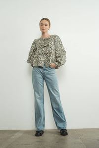 Thumbnail for ANIMAL LONG SLEEVE ANIMAL PRINT BOW TIE BLOUSE