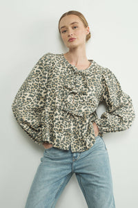 Thumbnail for ANIMAL LONG SLEEVE ANIMAL PRINT BOW TIE BLOUSE