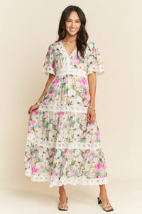Thumbnail for WATER PAINTING FLORAL ZIPPERED MAXI DRESS