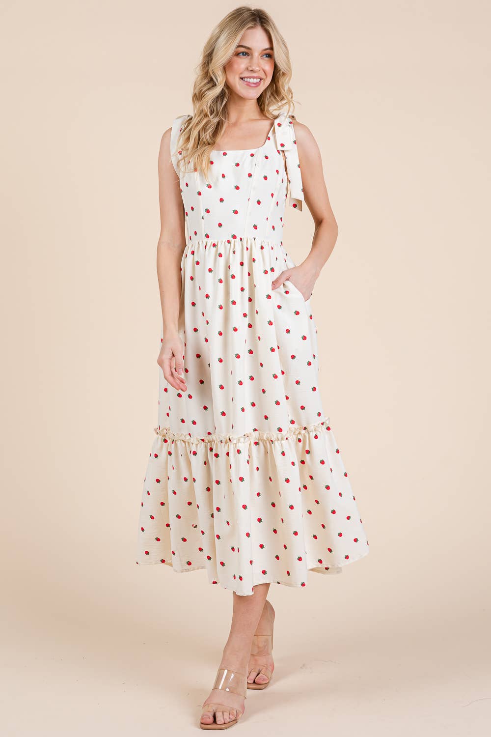 Plus Strawberry Tiered Midi Sundress