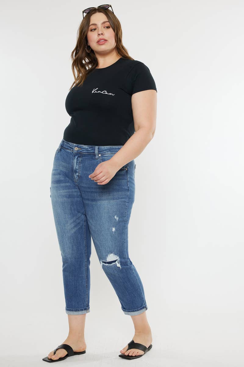 KanCan Jeans Plus Size Boyfriend Jean KC8631M-P: MEDIUM Denim
