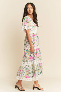Thumbnail for WATER PAINTING FLORAL ZIPPERED MAXI DRESS