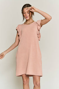 Thumbnail for Solid ribbed ruffled short dress KRD4286