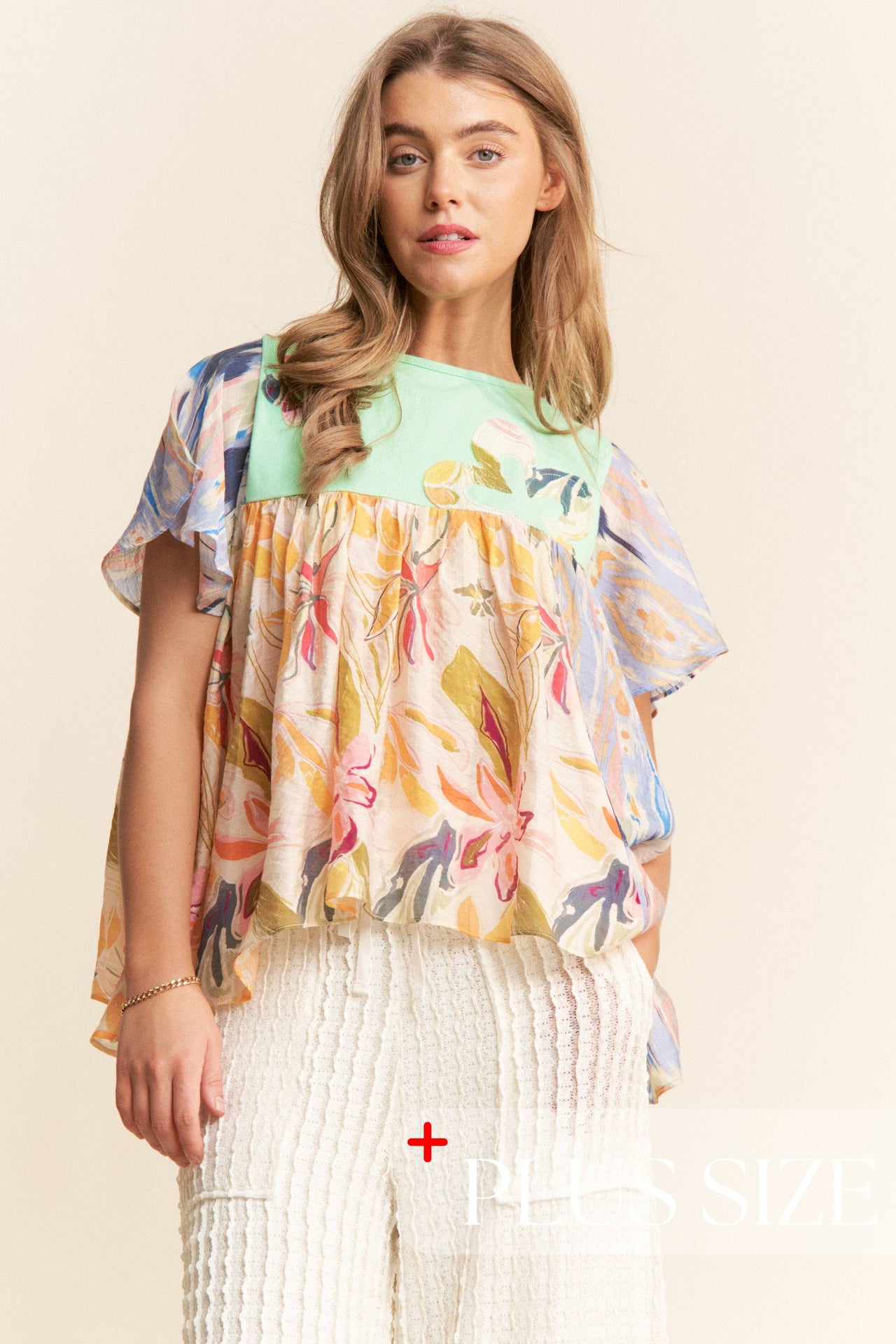 Floral Print Flowy Boho Top Curvy 1X-3X