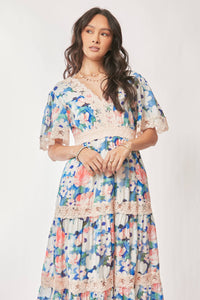 Thumbnail for WATER PAINTING FLORAL ZIPPERED MAXI DRESS