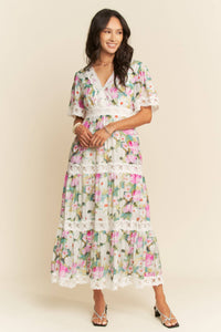Thumbnail for WATER PAINTING FLORAL ZIPPERED MAXI DRESS
