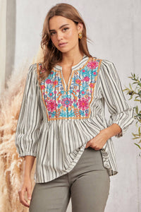 Thumbnail for Babydoll Print Top IVORY BLACK