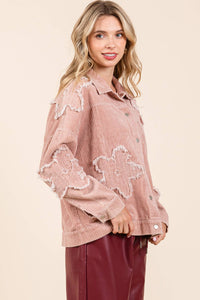 Thumbnail for Plus Drop Shoulder Corduroy Shacket Pink Dust