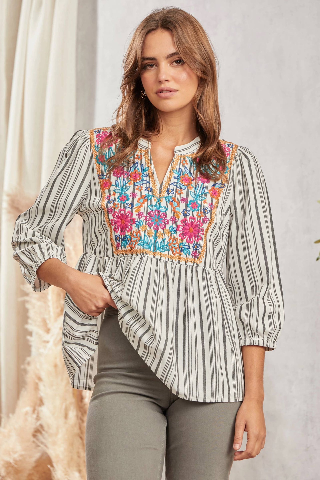Babydoll Print Top IVORY BLACK