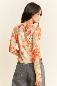 Thumbnail for FLORAL PRINT MESH LONG SLEEVE LAYERING TOP