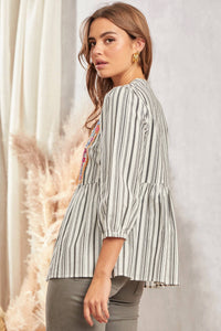 Thumbnail for Babydoll Print Top IVORY BLACK