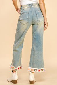 Thumbnail for PLUS CROCHET TRIM STRAIGHT LEG LIGHT DENIM JEANS