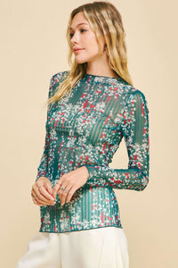Thumbnail for FLORAL PRINTED LAYERING LONG SLEEVES MESH TOPg