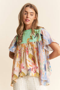Thumbnail for Floral Print Flowy Boho Top
