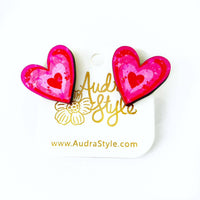 Thumbnail for Valentine's Day Heart Stud Earrings - Pink Red