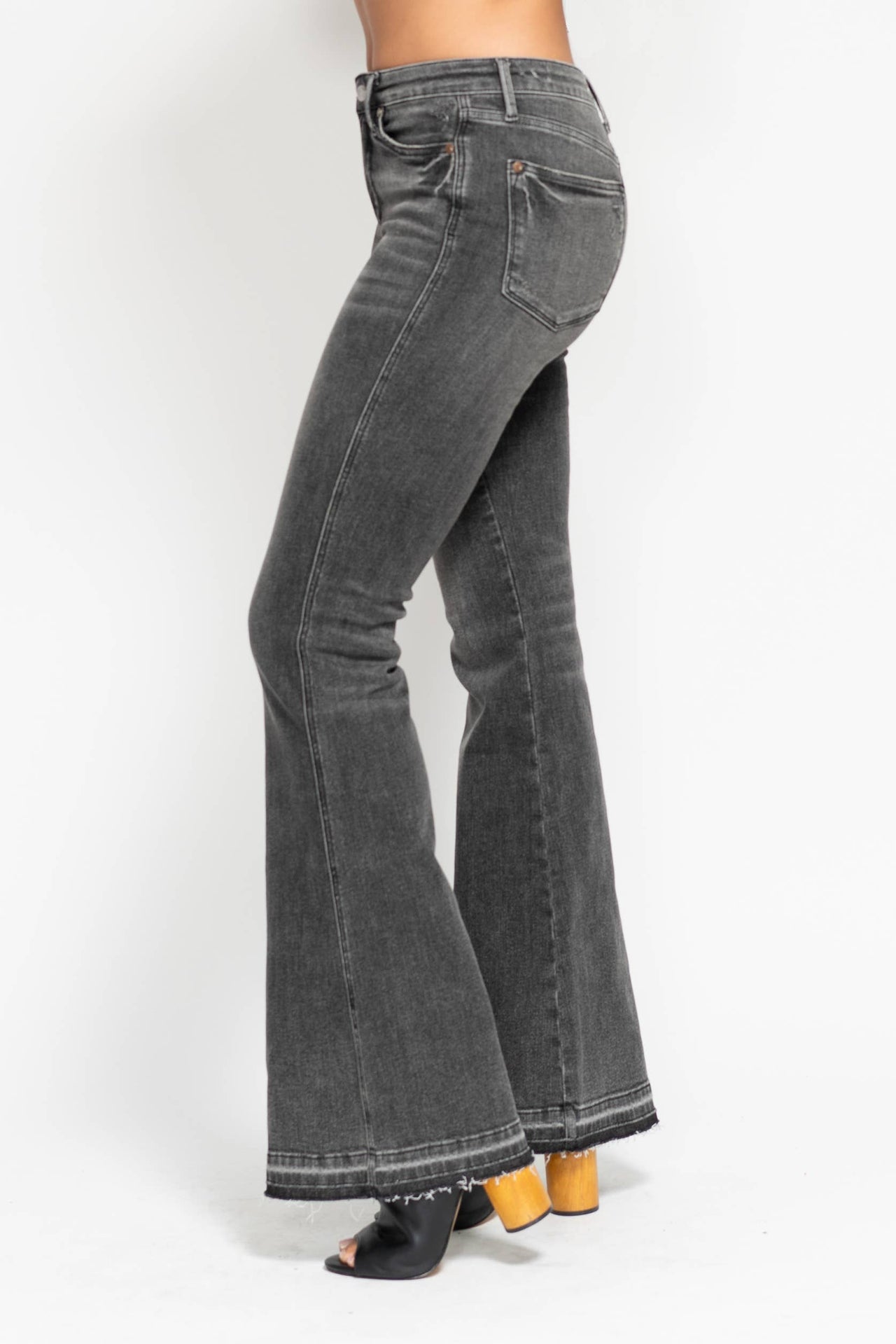 MR Tummy Control Washed Gray Release Hem Flare