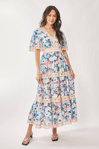 Thumbnail for WATER PAINTING FLORAL ZIPPERED MAXI DRESS