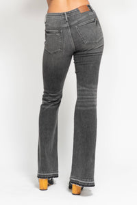 Thumbnail for MR Tummy Control Washed Gray Release Hem Flare