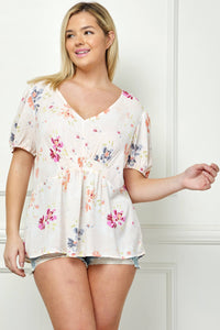 Thumbnail for PLUS SIZE FLORAL PRINT SMOCKED TOP