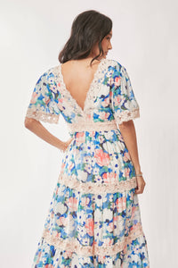 Thumbnail for WATER PAINTING FLORAL ZIPPERED MAXI DRESS