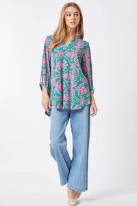Thumbnail for 3/4 Sleeve Lizzy Wrinkle Free Blouse: Emerald Pink