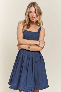 Thumbnail for PINTUCK DETAIL CASUAL DENIM DRESS