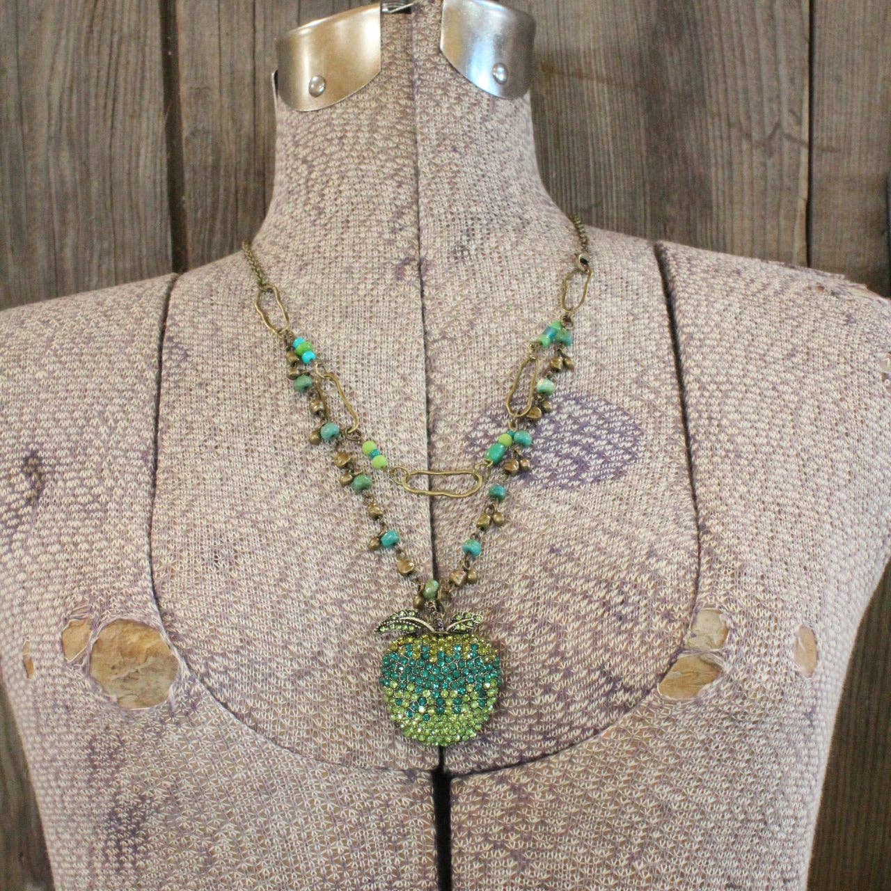 A Green Apple A Day Layered Rhinestone Necklace