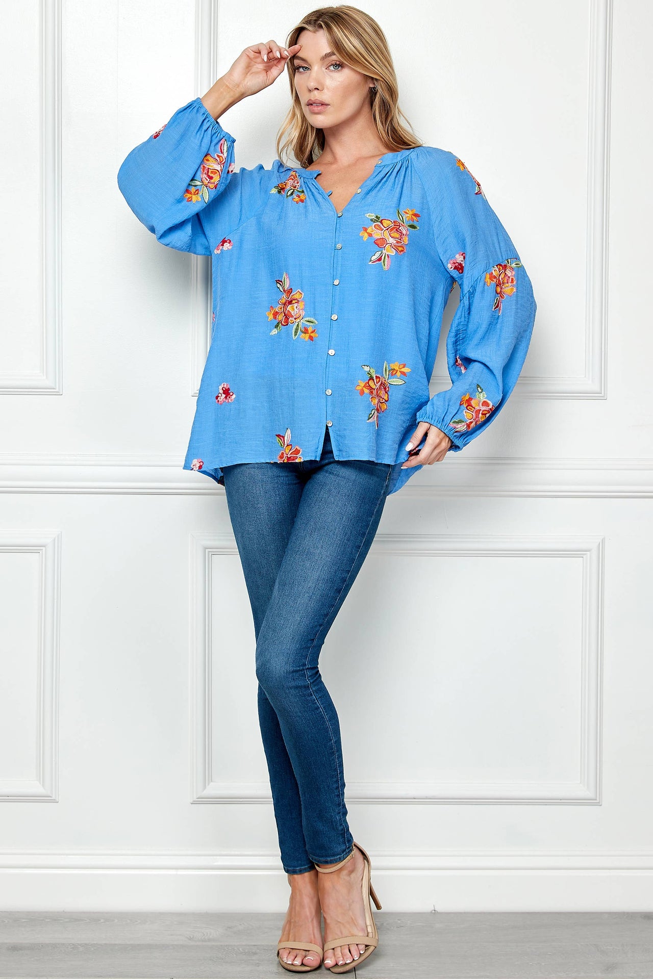 EMBROIDERED PAPAYA WOVEN BLOUSE
