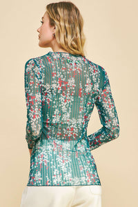 Thumbnail for FLORAL PRINTED LAYERING LONG SLEEVES MESH TOPg